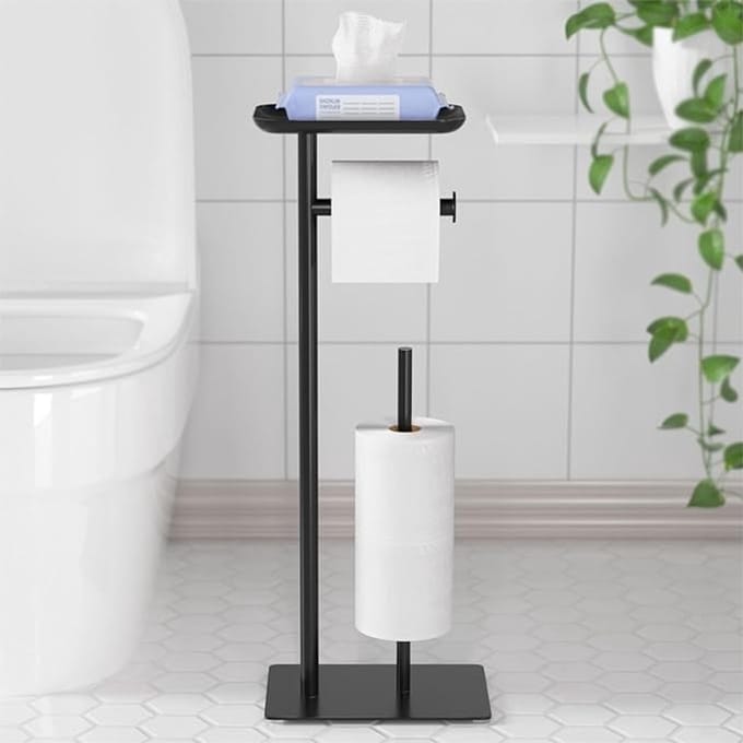 Staande toiletpapierhouder met plank - RVS