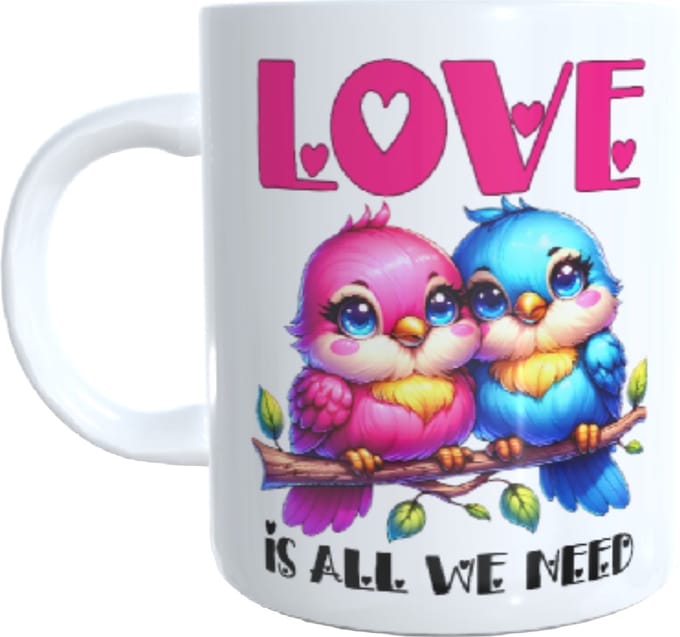 Bedukte koffie beker - thee mok - love - vogels - birds