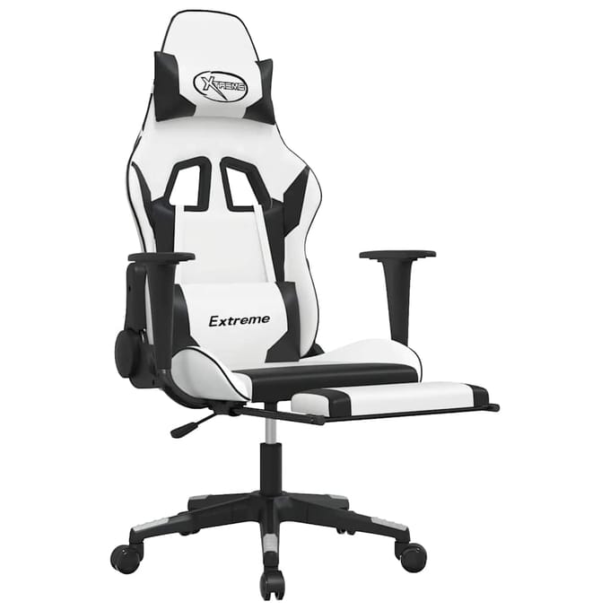 vidaXL - Massage - gamestoel - met - voetensteun - kunstleer - wit - en - zwart