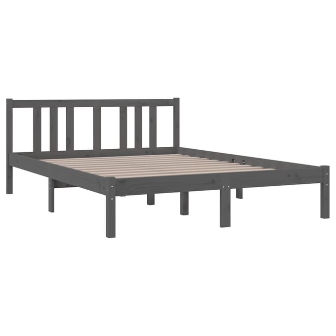 vidaXL - Bedframe - massief - hout - grijs - 135x190 - cm