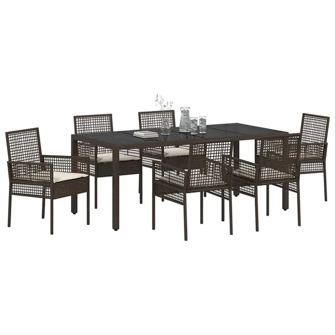 vidaXL - Tuin - Eettafel - Set - 7 - st - Bruin - poly - rattan