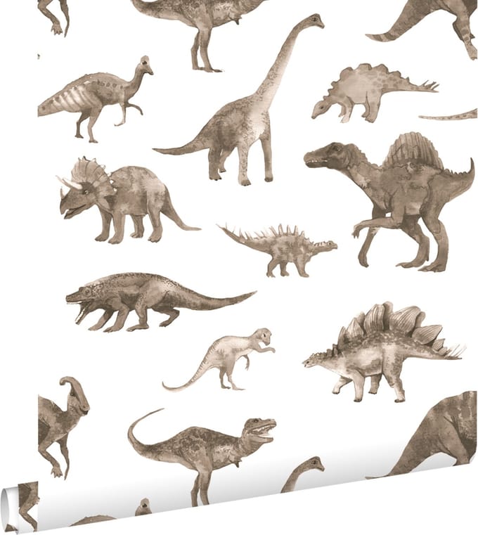 ESTAhome behang dinosaurussen donker beige - 50 x 900 cm - 131202
