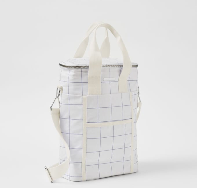 Sunnylife - Picnic Koeltas Canvas Drank Isolerend 8,5 liter Check Coconut - Katoen - Wit -