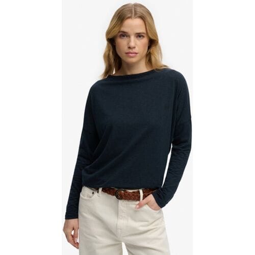 Superdry Studios Boothals Slub Longsleeve Blauw Grootte: 38