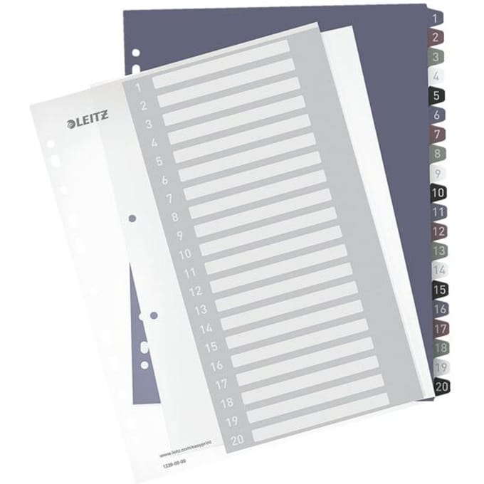 Leitz 1239 Style Register DIN A4 1-20 Polypropyleen Meerdere kleuren 20 tabbladen Extra breed, PC-beschrijfbaar 1239-00-00