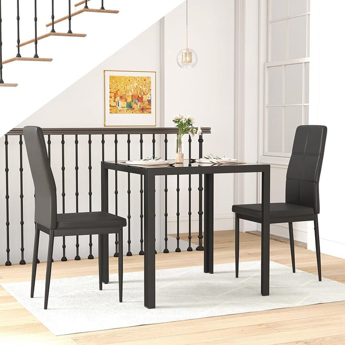 Pugsdrly - Eethoekset - Eethoek met eettafel en 2 stoelen - Ruimtebesparend - Eetkamerset - Zwart