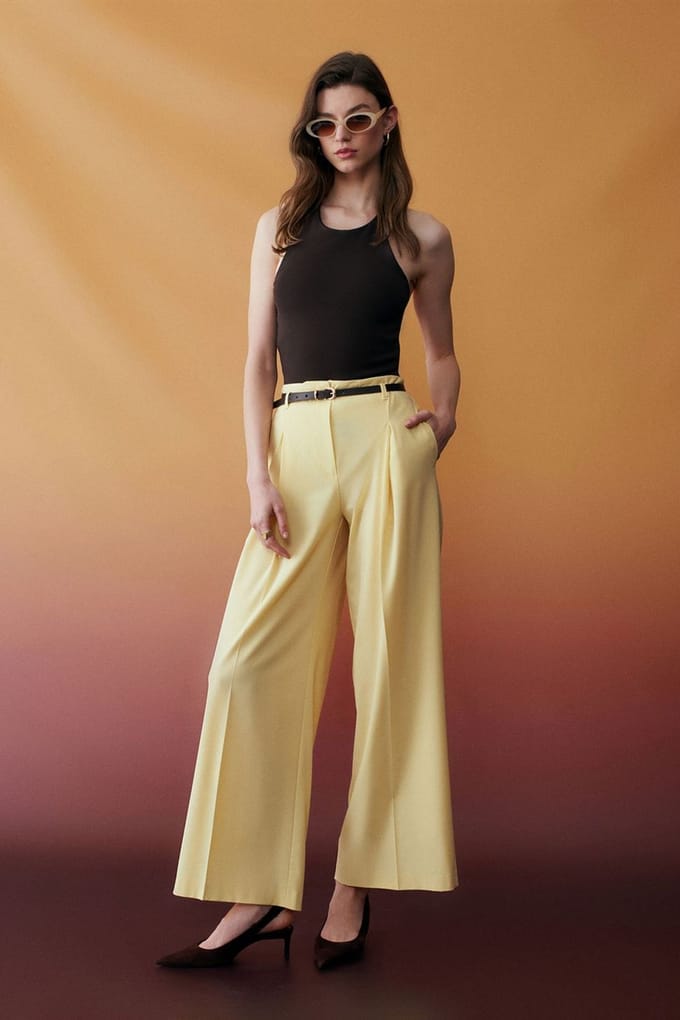 Vrouwen Gecombineerde Wijde-Pijpen Crepe Broek