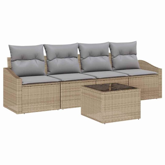 vidaXL Bankstel 5 st Beige en Licht Grijs poly rattan