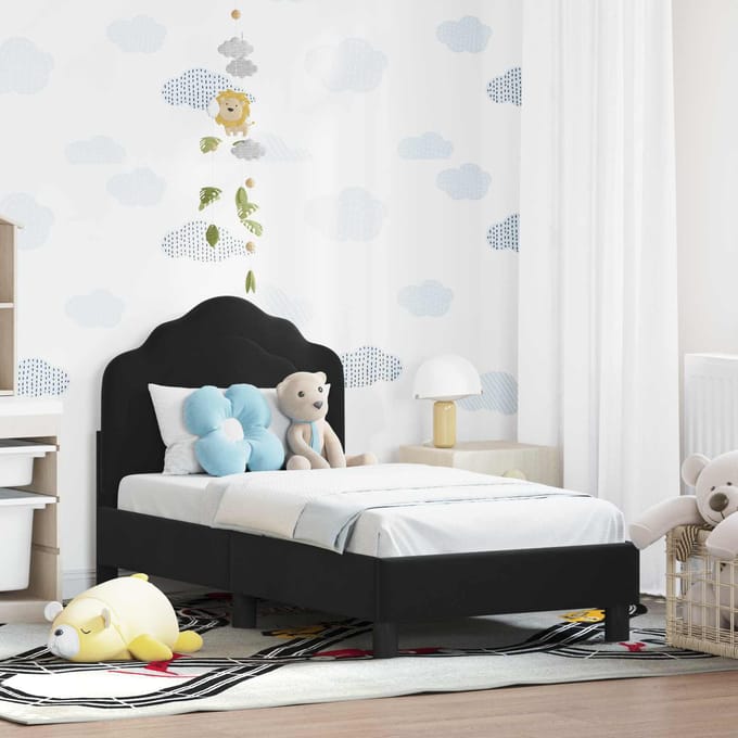 vidaXL - Peuterbedframe - met - hoofdboard - Zwart - 70 - x - 140 - cm - Fluweel