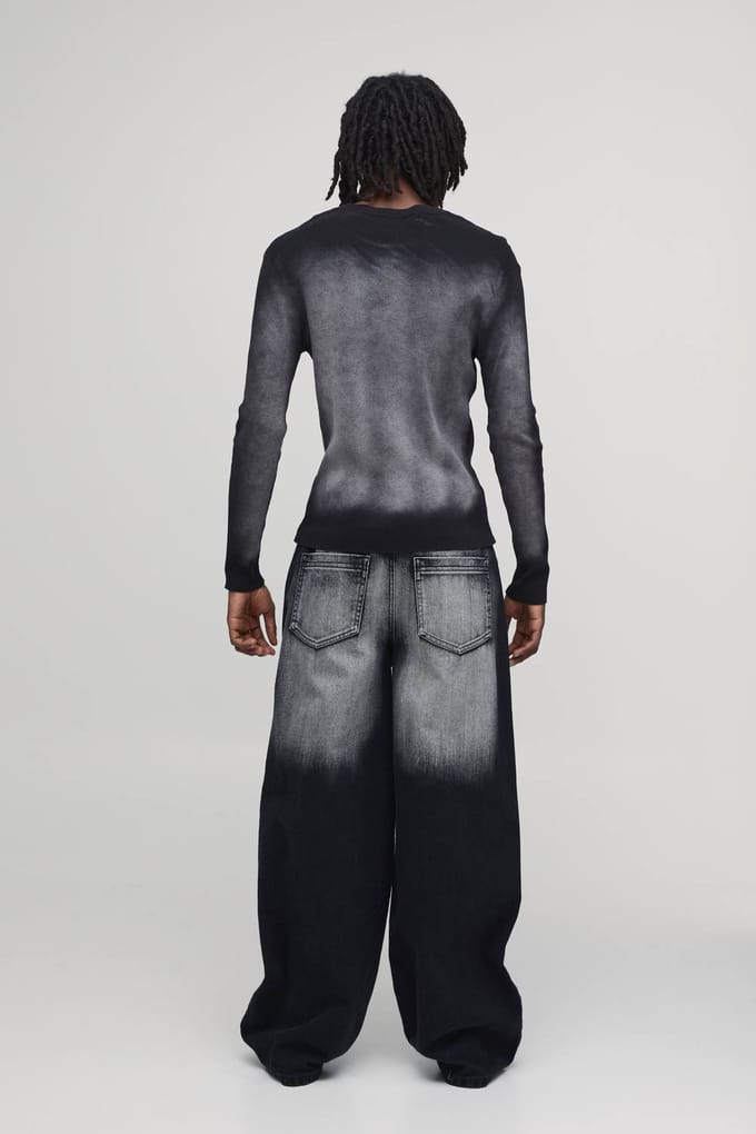 Baggy Stijve Gebleekte Gewassen Denim Jeans | Washed Black | Size 34R