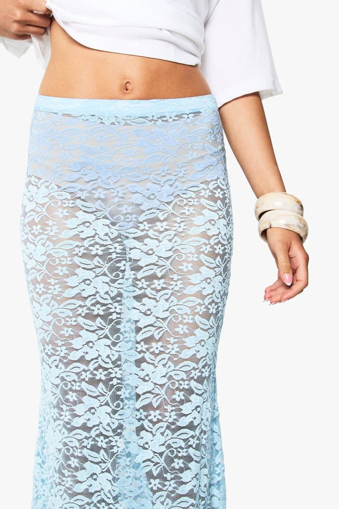 boohoo Dames Kanten Maxi Kolomrok | Light Blue | Maat: 12
