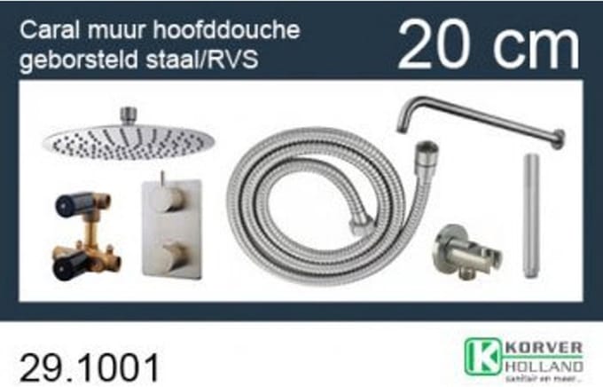 Wiesbaden Caral one-pack inbouwthermostaatset - hoofddouche rond 20cm - type 202 - geborsteld RVS