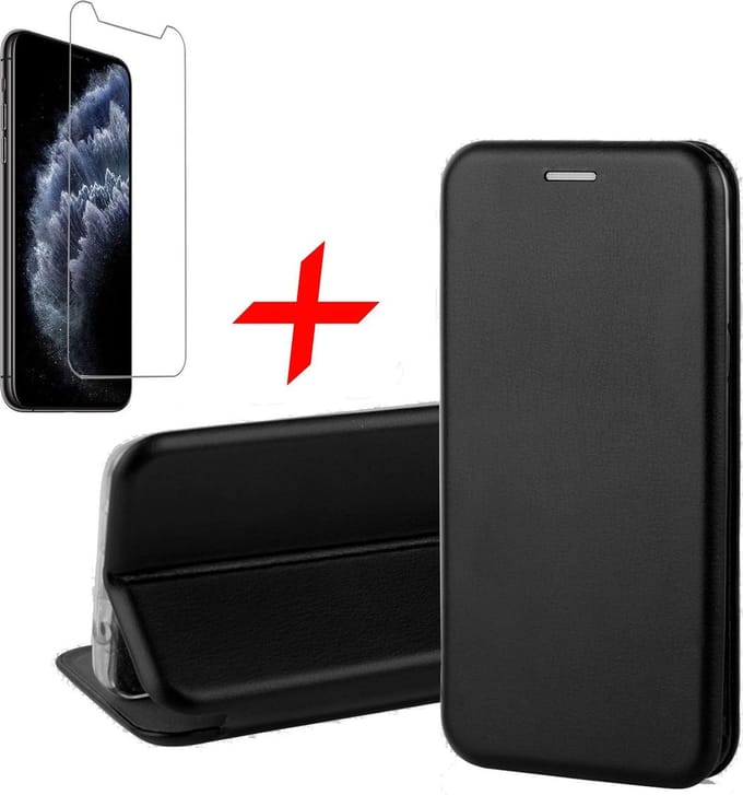 Hoesje geschikt voor iPhone 11 Pro Max - Screen Protector GlassGuard - Book Case Kunstleer ThinShield Zwart & Screenprotector