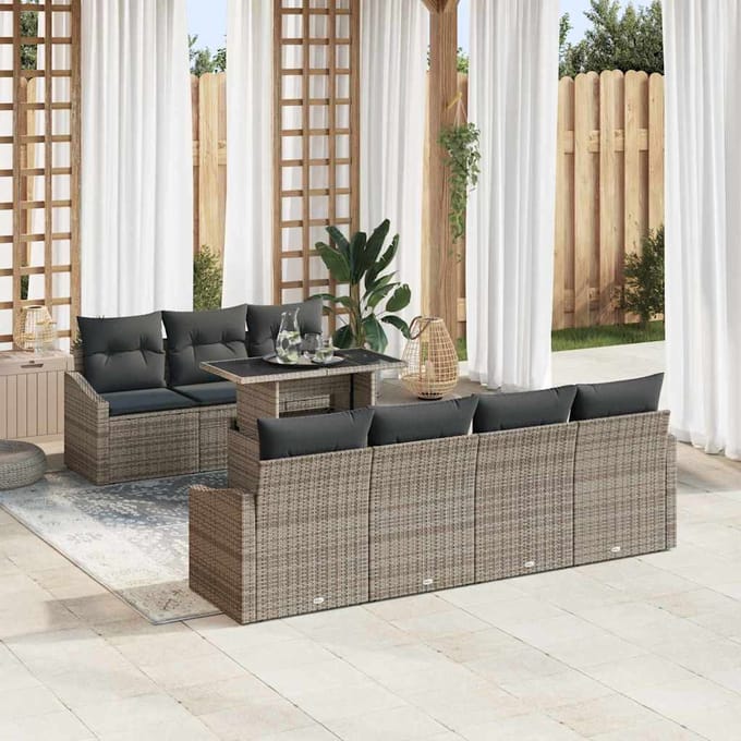 vidaXL - Tuinbank - Set - 8 - st - Grijs - poly - rattan
