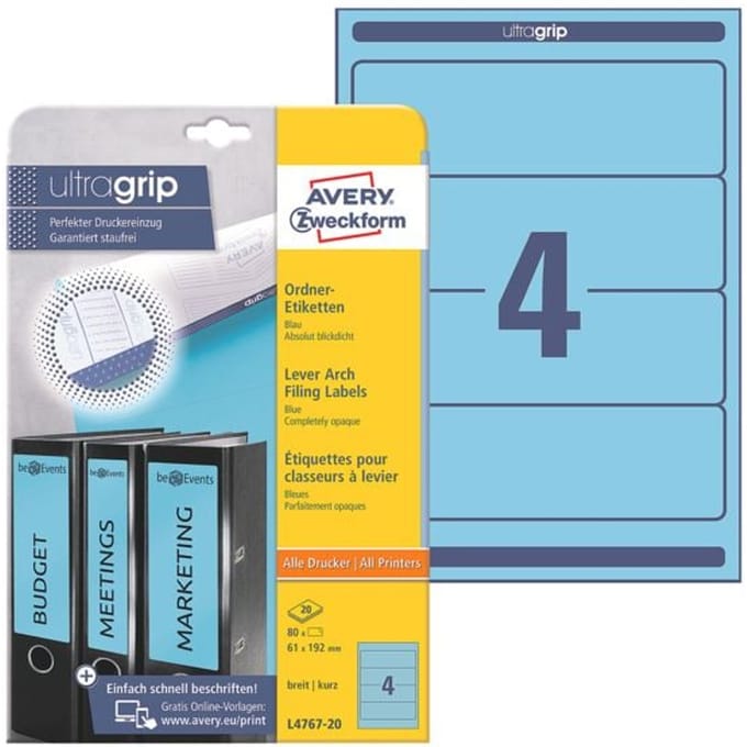 Rugetiket Avery breed 61x192mm zelfklevend blauw
