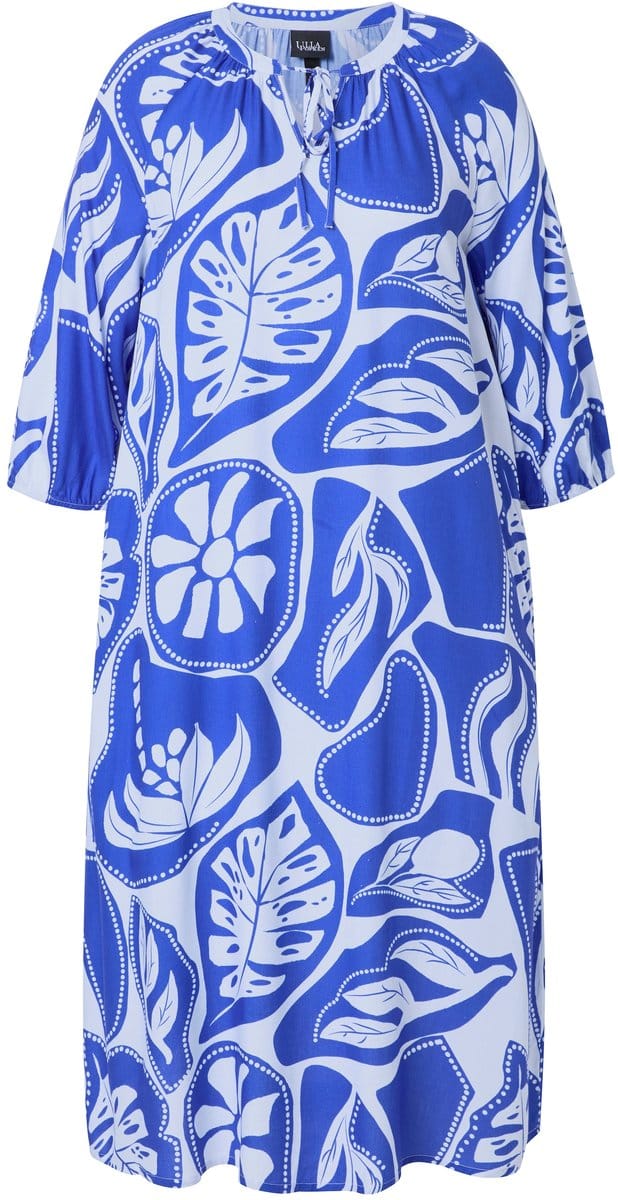 Ulla Popken - Dames - Midi-jurken - Azuurblauw - Maat 62+