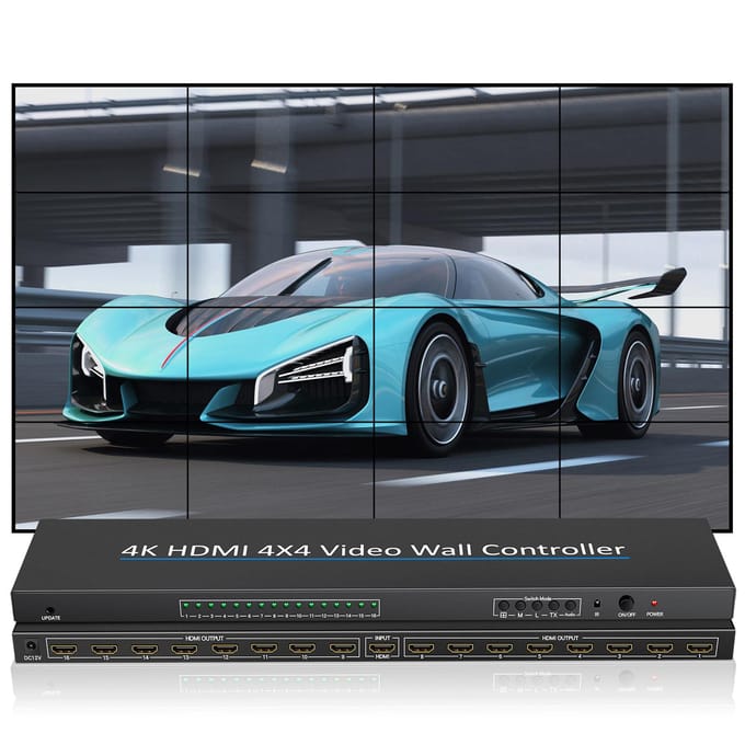 Videowandcontroller 4K Compatibel HDMI 4X4 2x2 Compatibel 1 HDMI-ingang en 16 HDMI-uitgangen US Plug zwart