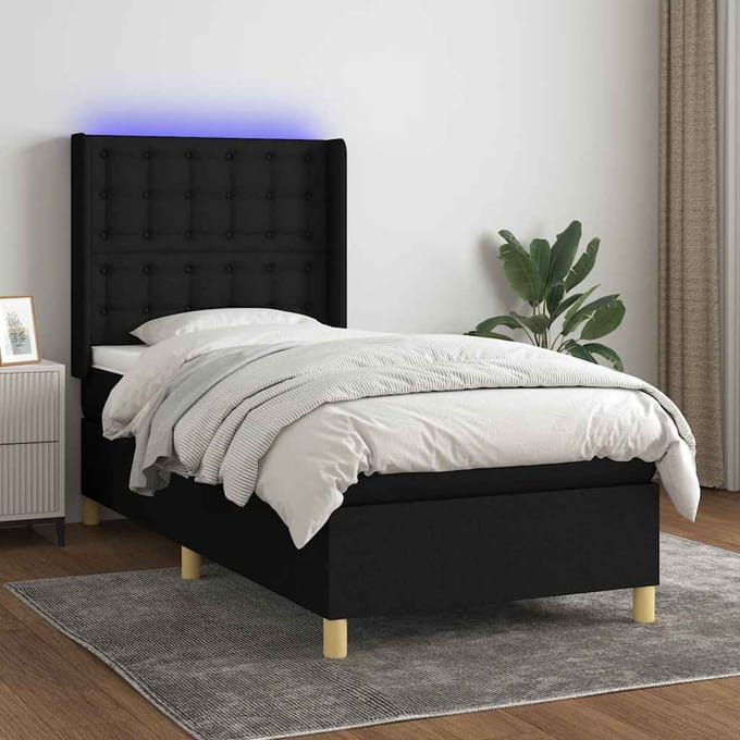 vidaXL - Boxspring - met - matras - en - LED - stof - zwart - 80x200 - cm