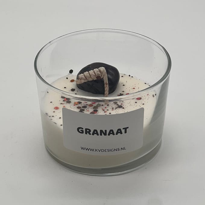 Kaars in glazen pot - edelsteen - Granaat
