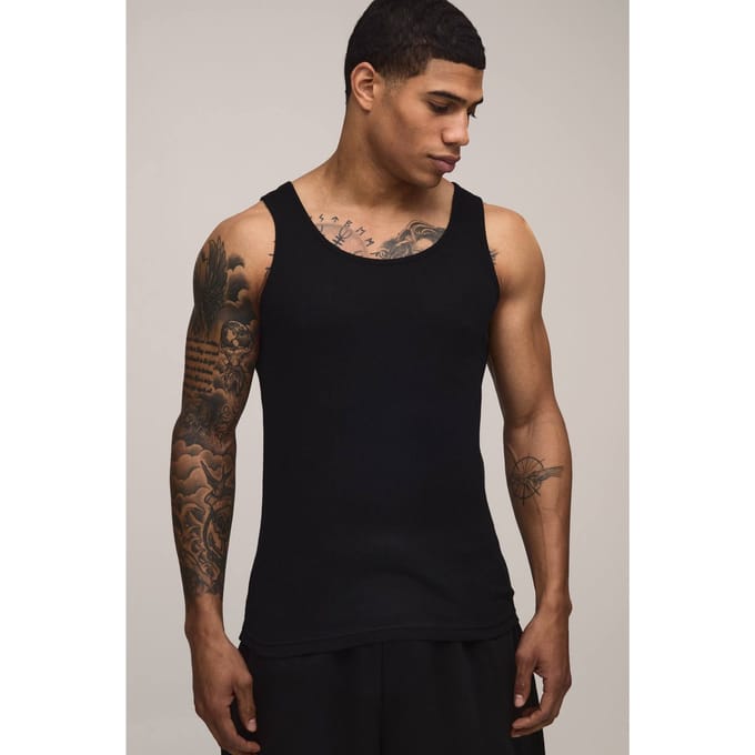 Essential Slim Fit Ribbed Vest | Black | Size Medium