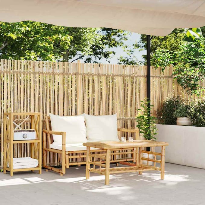 vidaXL - 2-delige - tuinbankset - met - kussens - van - bamboe