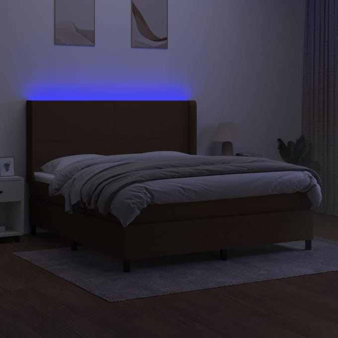 vidaXL - Boxspring - met - matras - en - LED - stof - donkerbruin - 160x200 - cm