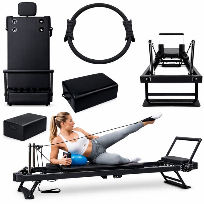 Pilates Reformer Set - Inklapbaar - Box & Ring - Zwart - incl. Pilates BOX