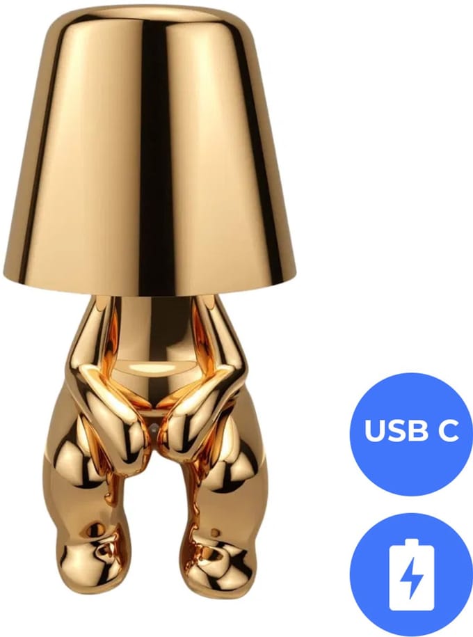 Oplaadbare LED Tafellamp - Denker - Dimbaar - USB-C - Golden Boy Billy