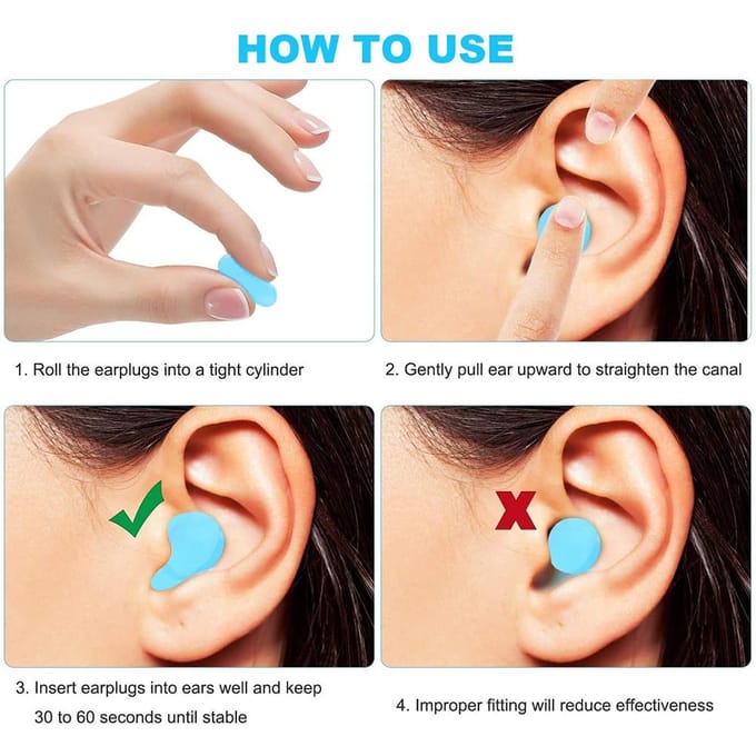 Bouchons d'oreilles antibruit en silicone, 12 pièces, étanches et réutilisables, pour dormir bleu
