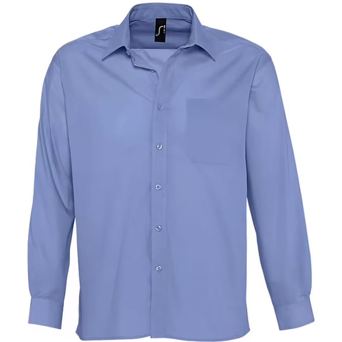 SOLS Heren Baltimore Poplin Overhemd met Lange Mouwen (Middenblauw)