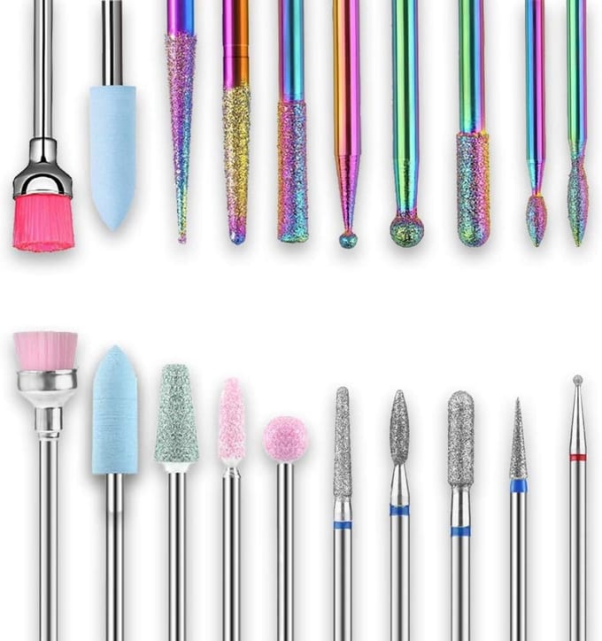 Set nagelboren - Nagelvijlbits - Nagelverzorging - 20 verschillende bits - 3/32 inch - Zilver