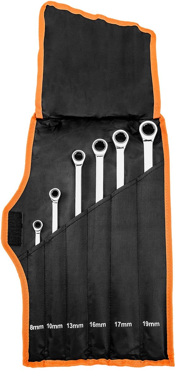 NEO - Ringratelsleutels Set - Lang - 8 tot 19 mm - Zacht Etui