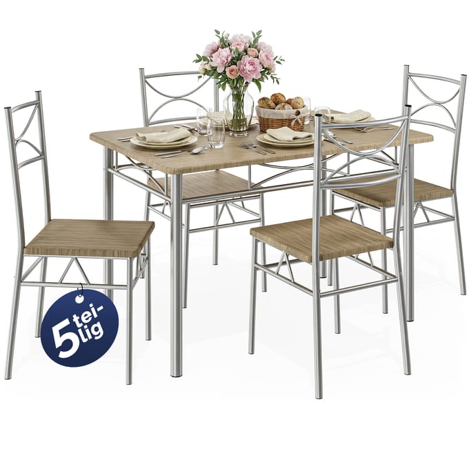 Casaria Eettafel Set 5 delige -Eettafel + 4 stoelen - Eiken