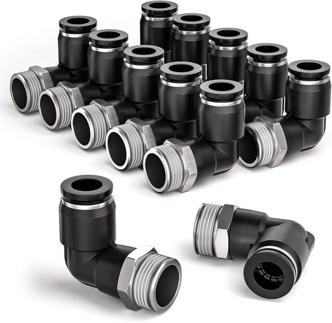 Pneumatische Koppeling - Luchtleiding Adapter - Perslucht Aansluiten - Snelle Ontkoppeling - 12 Stuks - Zwart