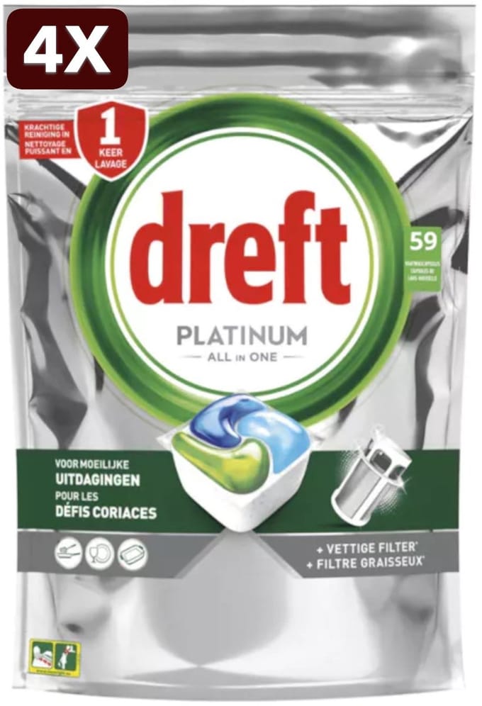4 x Dreft Platinum Allin1 - 59 tabs 879g original Vaatwastabletten