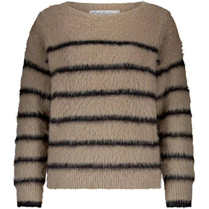 Red Button sweater SRB4616 - Fuzzy stripe - Latte/Black