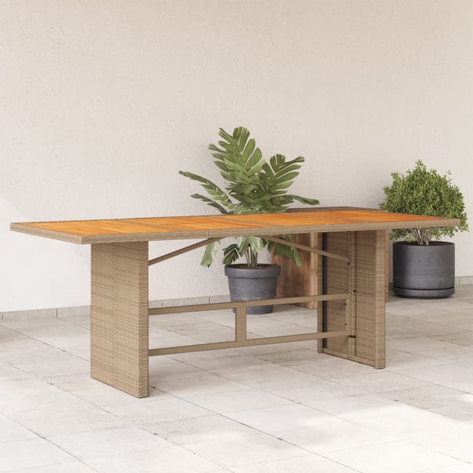 vidaXL - Tuintafel - met - acaciahouten - blad - 190x80x74 - cm - poly - rattan - beige