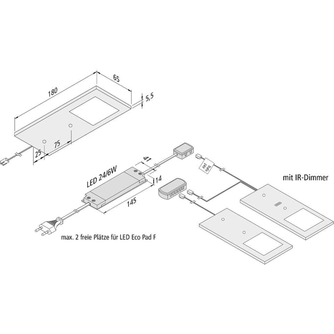 Hera LED meubelverlichting Eco-Pad F 2x-set 4.000K alu