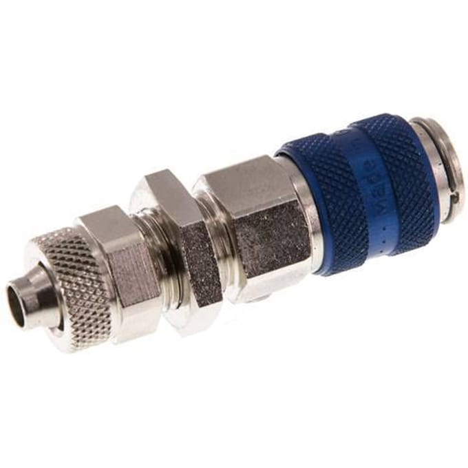 Vernikkeld Messing DN 5 Blauw Luchtkoppeling Snelkoppeling 6x8 mm Push-On Schotkoppeling - CLS5-NB-BN-BLU-6
