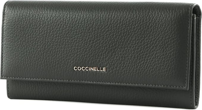 COCCINELLE Leren Portemonnee Metallic Soft Wallet Ardesia Donkergrijs