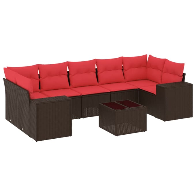 vidaXL - 8-delige - tuinbankset - met - kussens, - bruin - polyrotan