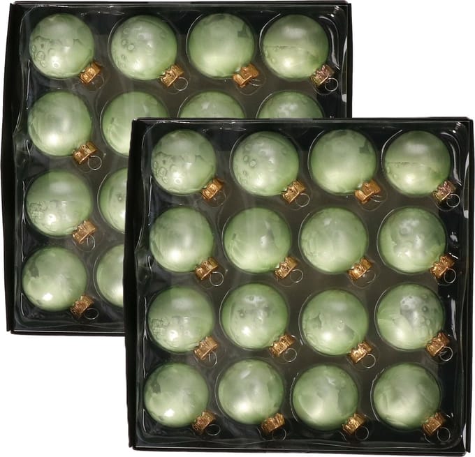 Othmar Decorations Luxe kleine kerstballen - 32x st - 4 cm - groen - glas - ice finish