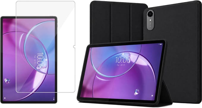 TechNow Hoesje + Screenprotector geschikt voor Lenovo Idea Tab Pro Gen 2 Hoesje – Glas - Extreme Shock Case – Smart Case - Zwart