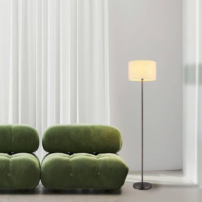 Globo Vloerlamp Thea, crème/matzwart, linnen, hoogte 160 cm