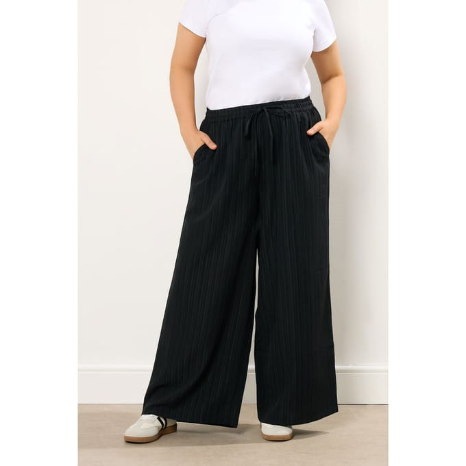 Yours Zwarte Crinkle Wijde Broek Size 48