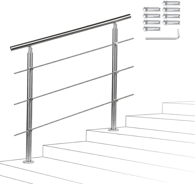 RVS Trapleuning Balustrade voor Trap en Balkon met 3 Dwarsbalken | Diverse Lengtes