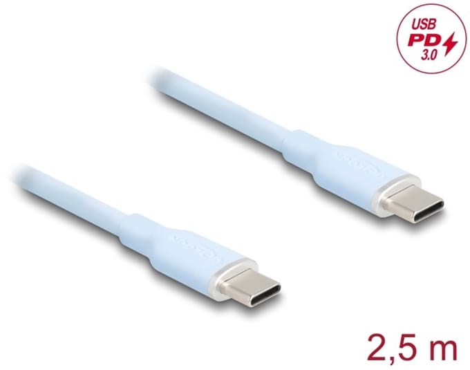 Delock USB 2.0 Cable USB Type-C™ male to male PD 3.0 60 W 2.5 m blue Silicone