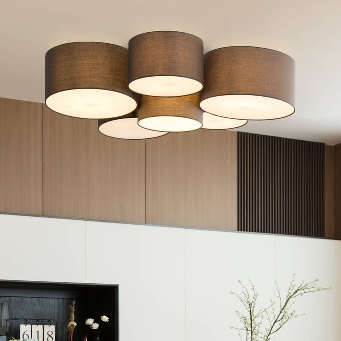 Lindby - plafondlamp - 6lichts - Textiel, metaal - H: 21.5 cm - E27 - antraciet