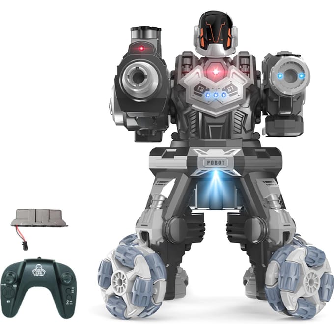 JC09 Afstandsbediening Gevechts Spray Robot Afstandsbediening Robot 4 Wiel Aandrijving Waterbom Spray Robot Speelgoed met Licht Muziek 2 Afstandsbediening 1 Remote Control zilver