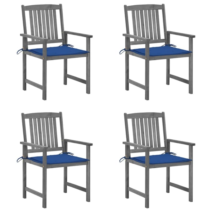 vidaXL - Tuinstoelen - 4 - st - met - kussens - massief - acaciahout - grijs